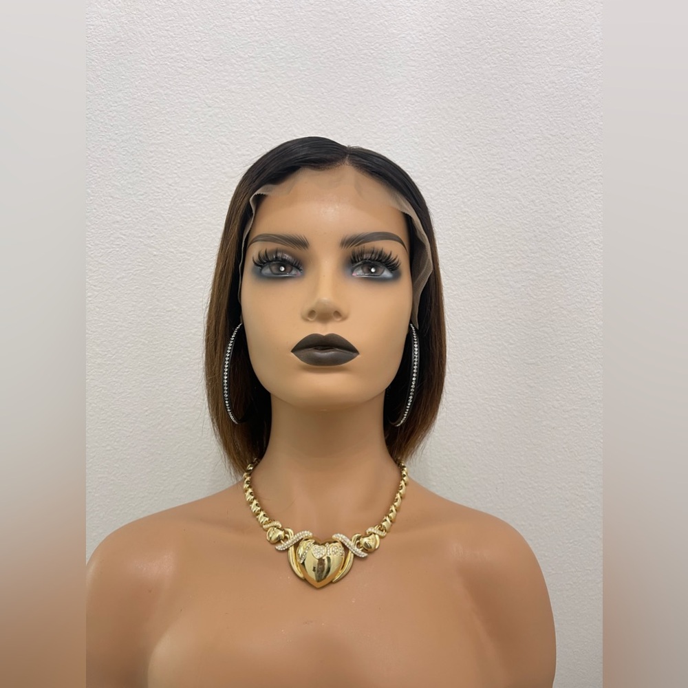 12” Ombré T1B/4 Brown, Bob Cut Lacefront Wig